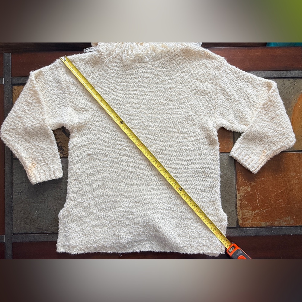 Bonjour medium cream with eyelash trim on neckline Christmas holiday sweater